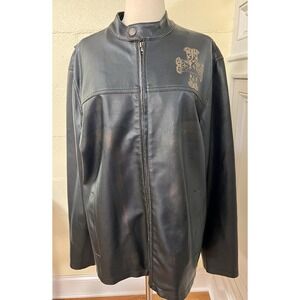 BKE‎ Buckle Men's Size Medium Bomber Jacket Brown Faux Leather With Cross